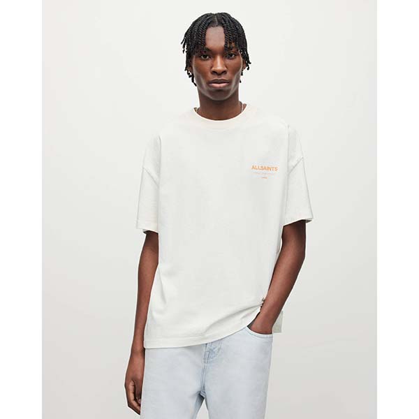 Allsaints Australia Mens Underground Oversized Crew T-Shirt Ash White/Orange AU79-084